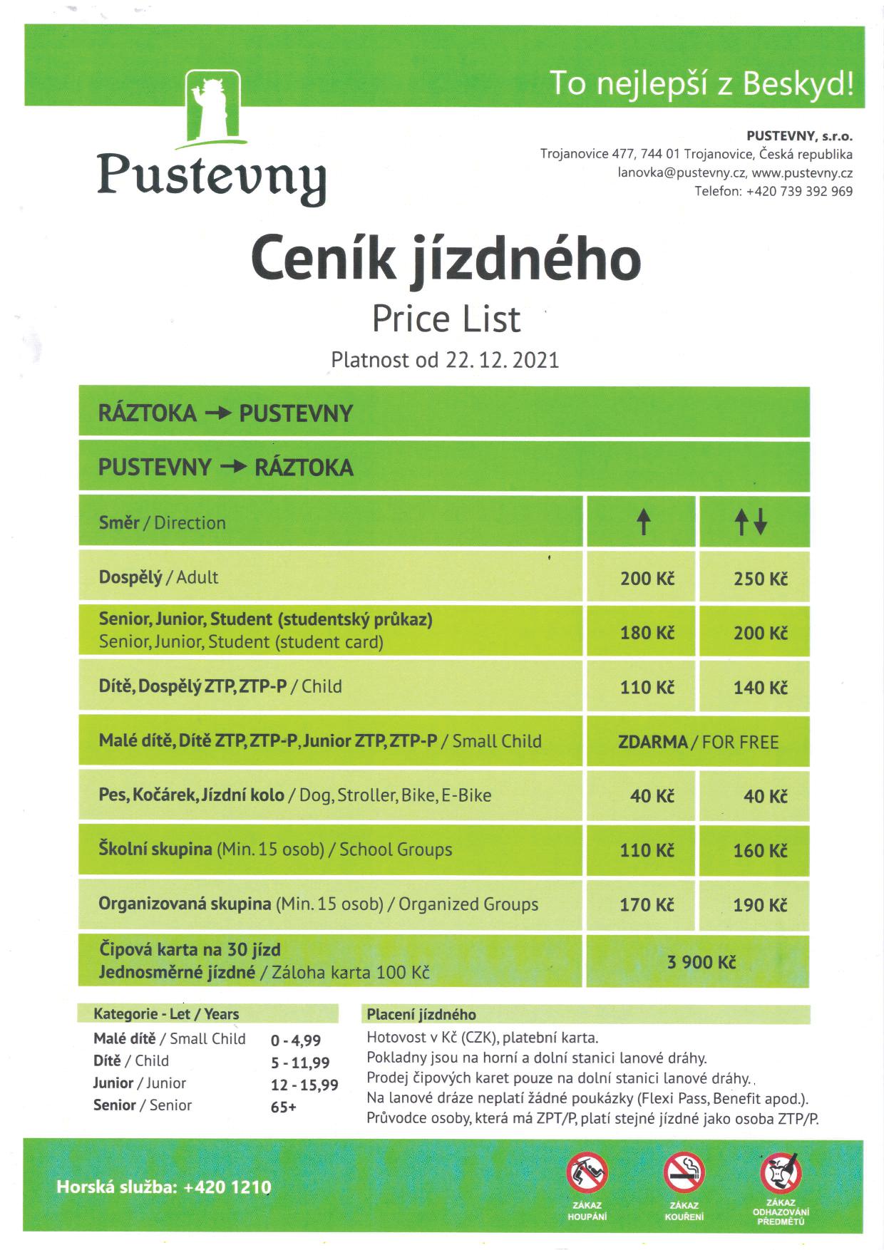 ceník jízdného