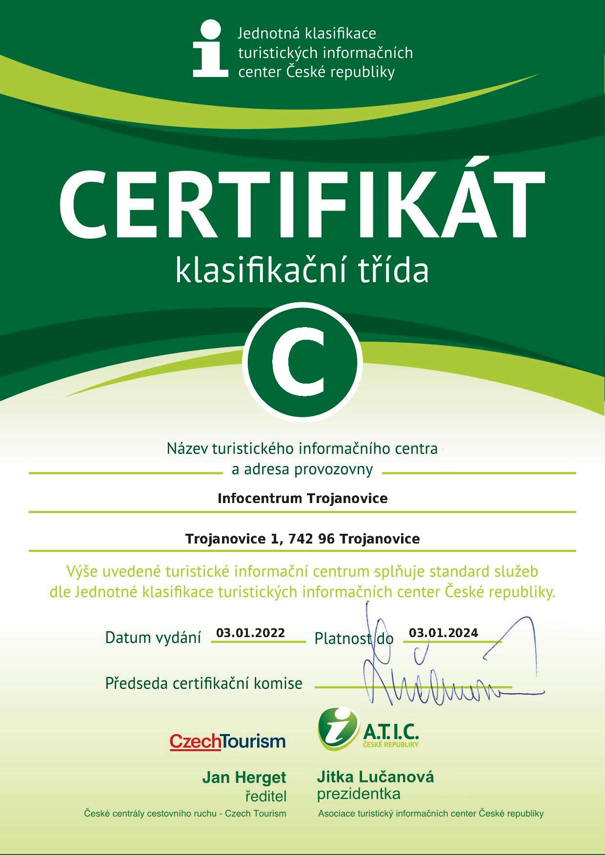 certifikat-Infocentrum Trojanovice