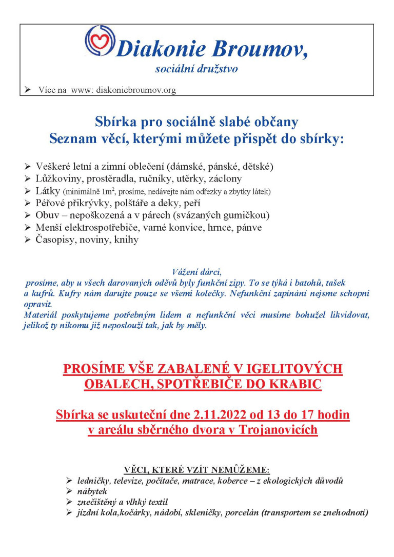 Občanské sdružení Diakonie Broumov ve spolupráci s Vaším obecním úřadem